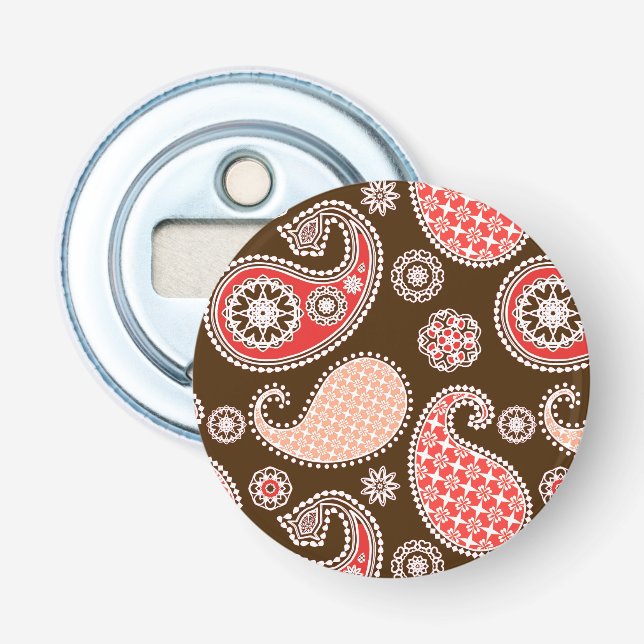 Décapsuleur Motif Paisley, corail et chocolat (Devant)