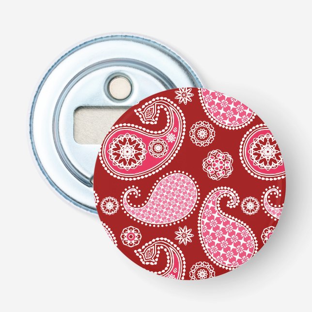 Décapsuleur Motif Paisley, rouge foncé, rose et blanc (Devant)