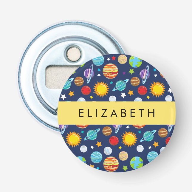 Décapsuleur Motif, Planètes, Étoiles, Cosmos, Votre Nom (Devant)