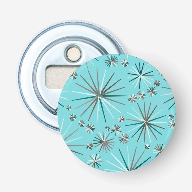 Décapsuleur Motif Spoutnik du milieu du siècle, Bleu des Oeufs (Devant)
