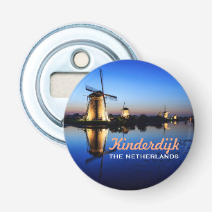 Décapsuleur Moulins à vent à l'heure bleue à Kinderdijk texte