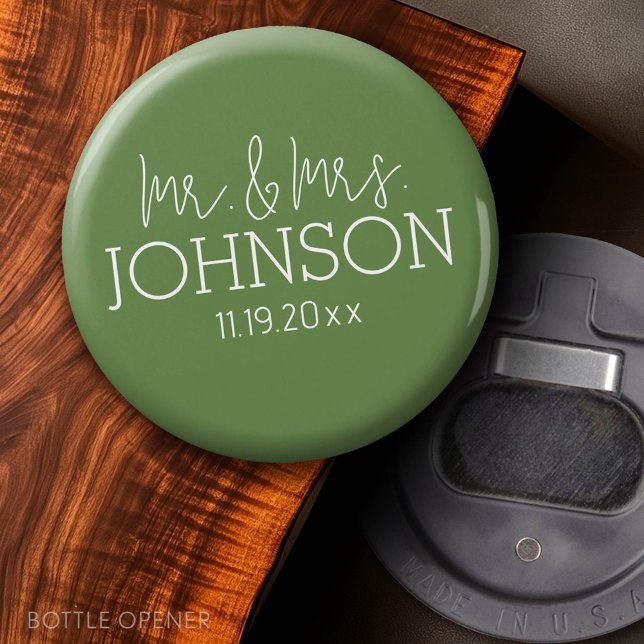 Décapsuleur Mr & Mrs Wedding Favor - Sage Green (Custom Bottle Opener)