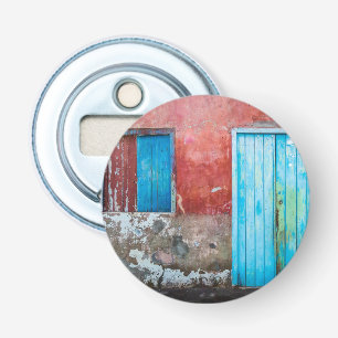 Décapsuleur Mur, porte et fenêtre rouge, bleu et gris