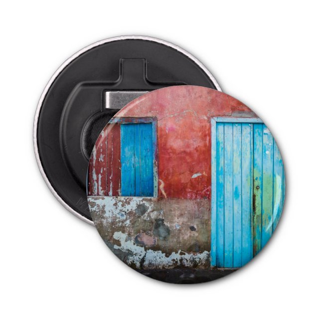 Décapsuleur Mur, porte et fenêtre rouge, bleu et gris (Devant)