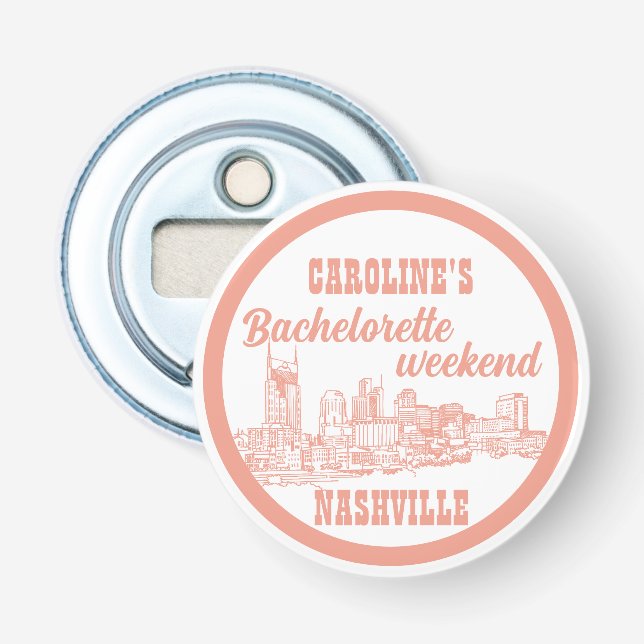 Décapsuleur Nashville Toile Rose Corail sur Blanc (Devant)