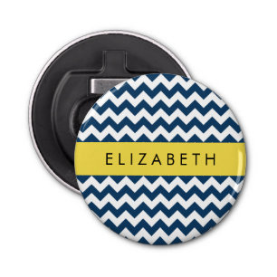 Décapsuleur Navy Blue Zigzag, Navy Blue Chevron, Votre nom