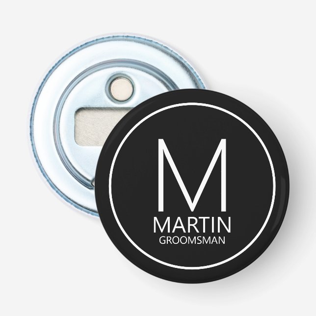 Décapsuleur Noir Moderne Personnalisé Monogramme&Nom Groomsmen (Devant)