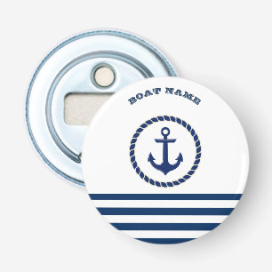 Décapsuleur Nom de bateau nautique, Ancre rayée bleu marine