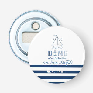 Décapsuleur Nom de bateau nautique, ancre rayée bleu marine