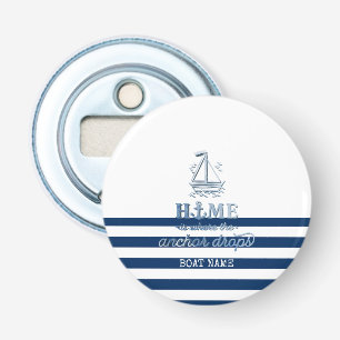 Décapsuleur Nom de bateau nautique, ancre rayée bleu marine