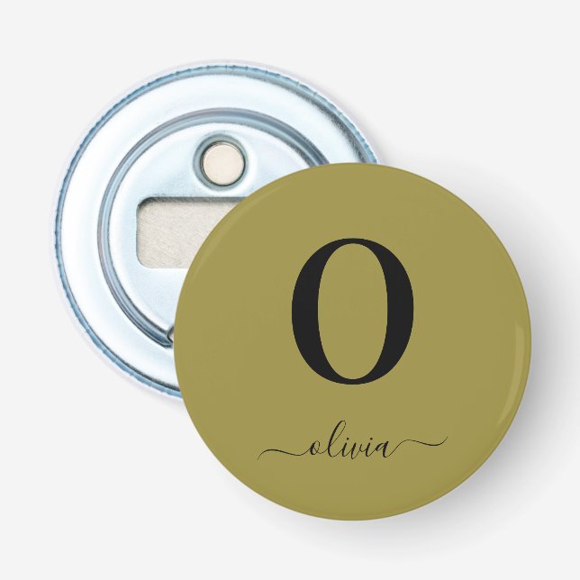 Décapsuleur Nom De Script Monogramme Or Personnalisé Et Noir (Devant)