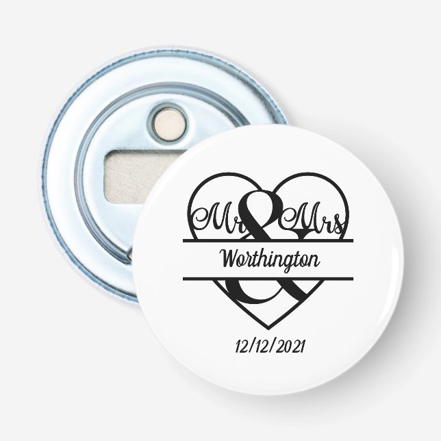 Décapsuleur Nom du monogramme Date Mariage cardiaque (Devant)