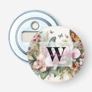 Décapsuleur Nom du monogramme Fleurs tropicales Aquarelle feui
