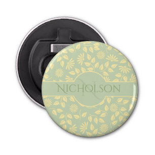Décapsuleur Nom du monogramme Leaf Daisy Motif Pastel Green