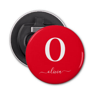 Décapsuleur Nom du script Monogramme Personnalisé Rouge Et Bla