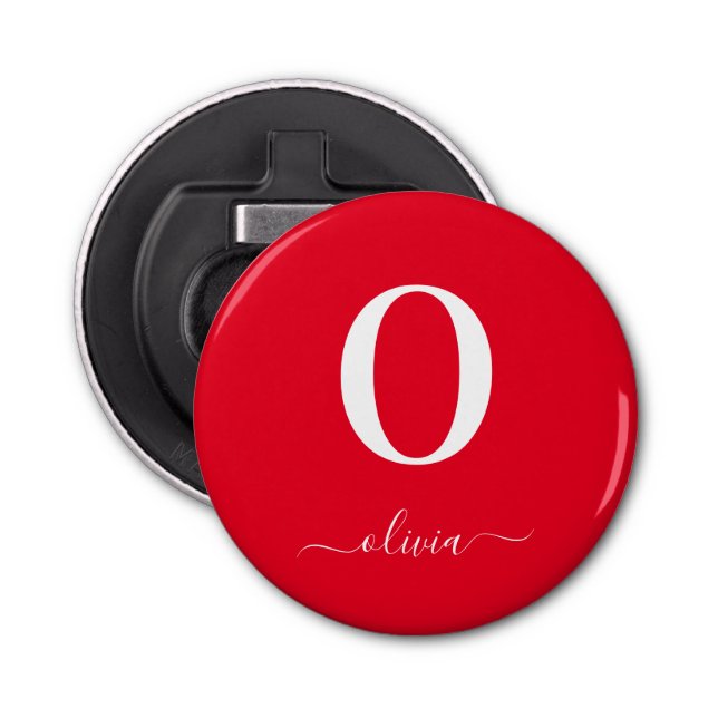 Décapsuleur Nom du script Monogramme Personnalisé Rouge Et Bla (Devant)