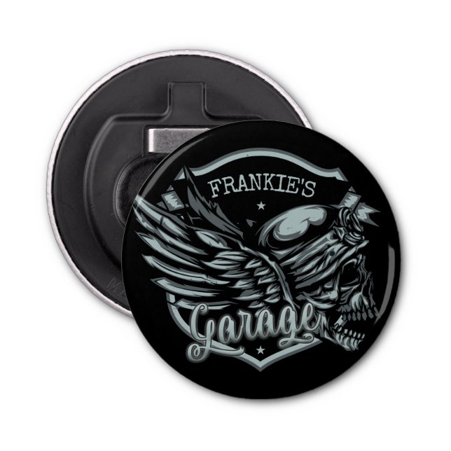 Décapsuleur Nom personnalisé Biker Skull Wings Motorcycle Gara (Devant)