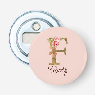 Décapsuleur Nom Personnalisé Lettre F Gold Foil Blush Roses Ro