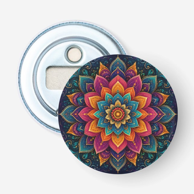 Décapsuleur Œuvre d'art florale inspirée des mandalas (Devant)