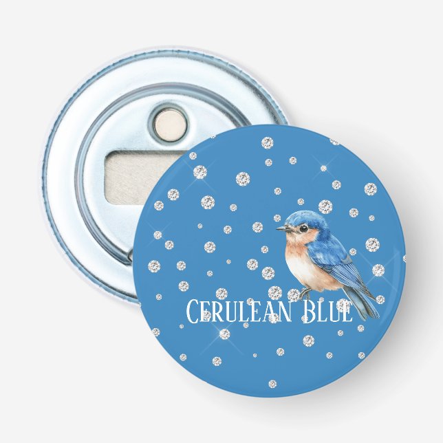 Décapsuleur Oiseau bleu céruléen faux diamants (Devant)