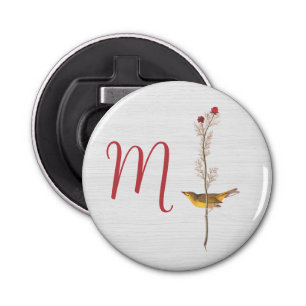Décapsuleur Oiseau jaune d'Audubon sur fleur avec monogramme