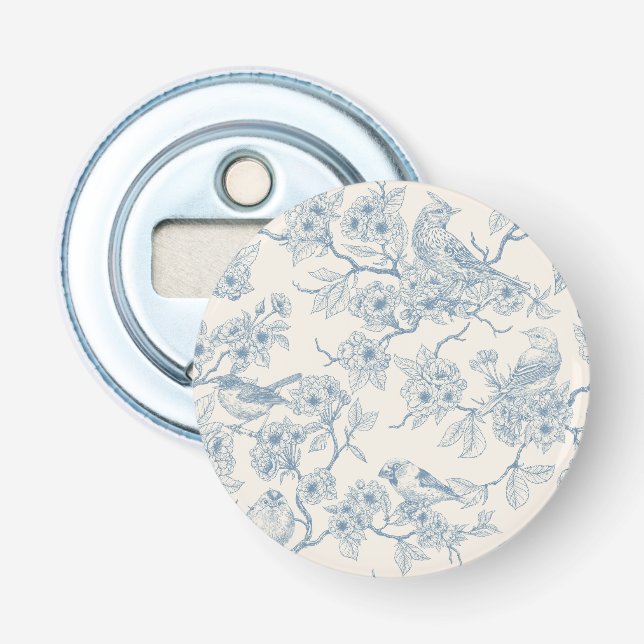 Décapsuleur Oiseaux et fleurs de cerisier en bleu et blanc cas (Devant)