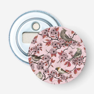 Décapsuleur Oiseaux et fleurs de cerisier sur fond rose saumon