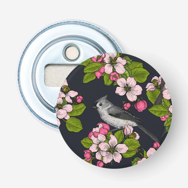 Décapsuleur Oiseaux et fleurs en noir (Devant)