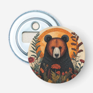 Décapsuleur Ours artistique parmi des fleurs botaniques vibran