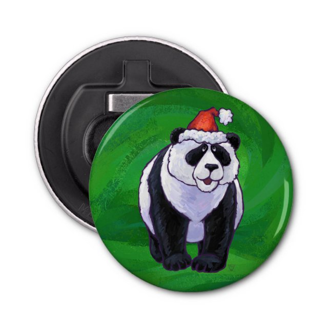 Décapsuleur Ours de panda à Santa Hat sur Vert (Devant)
