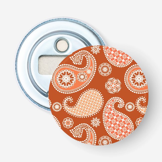 Décapsuleur Paisley motif, Mandarin Orange et Blanc (Devant)
