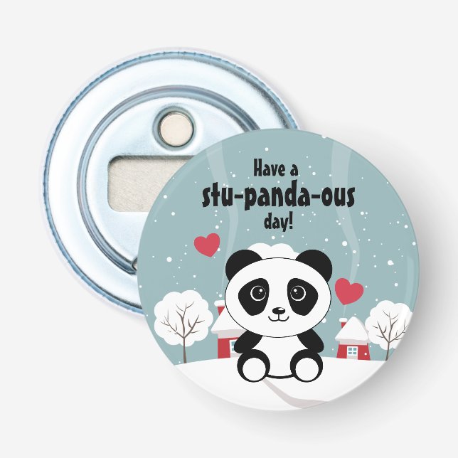 Décapsuleur Panda Bébé Cute En Hiver Gris Neige (Devant)