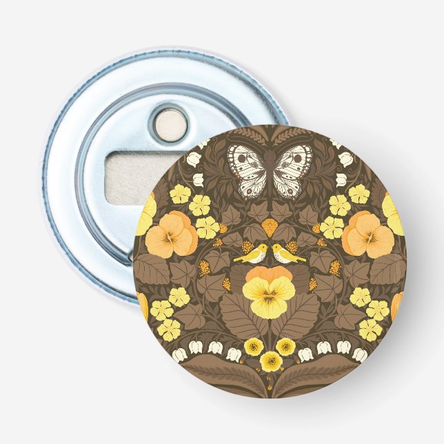 Décapsuleur Pansies jaunes, oiseaux et papillons (Devant)