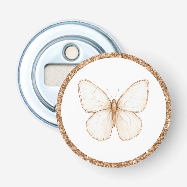 Décapsuleur Papillon Blanc Pailleté Faux Or   (Devant)