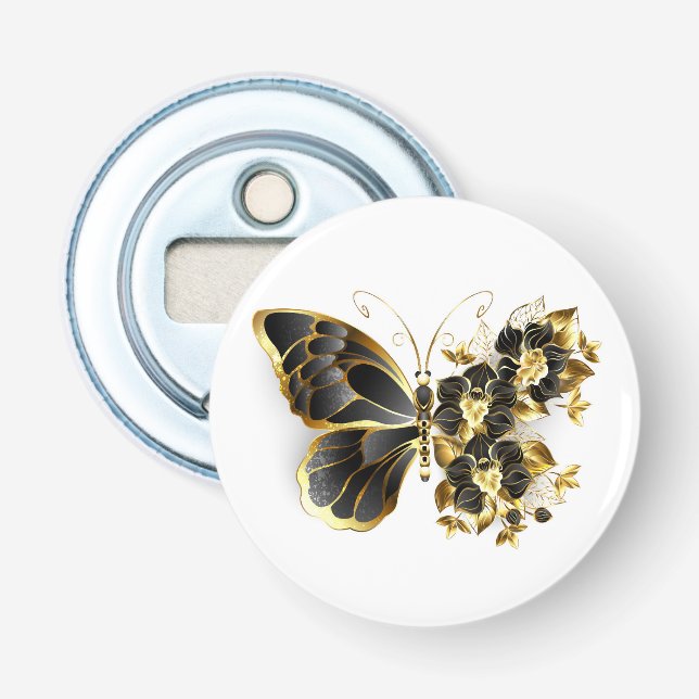 Décapsuleur Papillon fleur d'or avec orchidée noire (Devant)