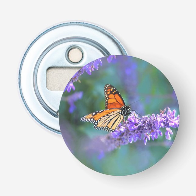 Décapsuleur Papillon Monarque sur Fleur violette lilas (Devant)