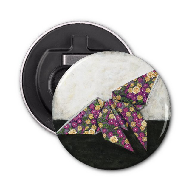 Décapsuleur Papillon Origami sur papier floral (Devant)