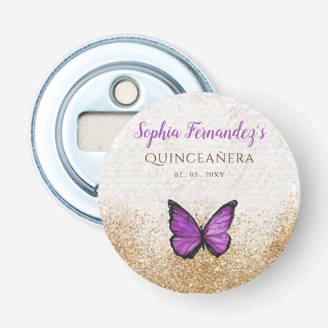 Décapsuleur Papillon rustique vintage violet or (Devant)