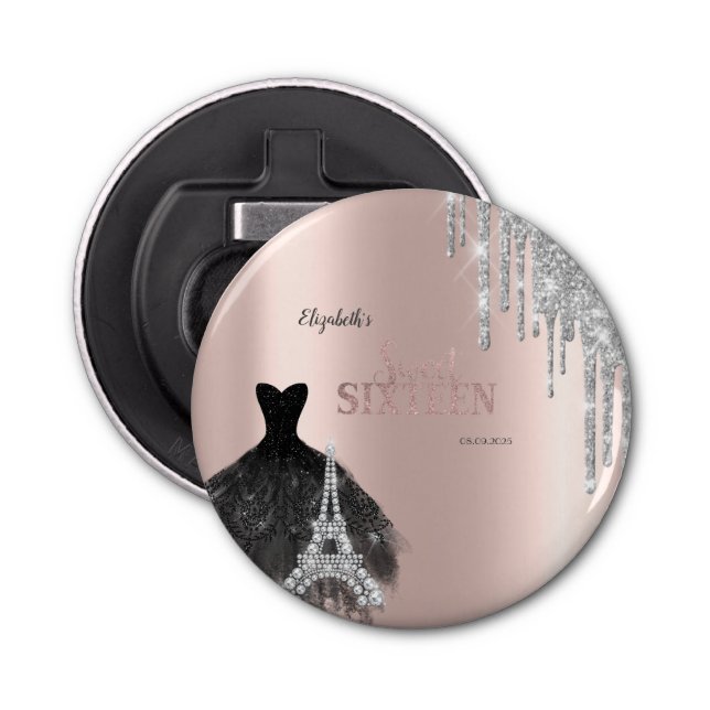 Décapsuleur Parties scintillant, Robe, Tour Eiffel Sweet 16 (Devant)