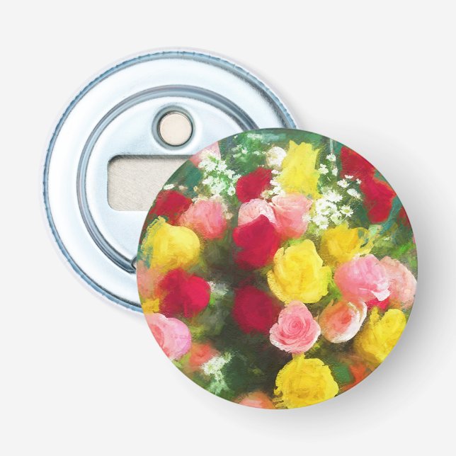 Décapsuleur Peinture Bouquet Rose - Jolie Art Fleur Originale (Devant)