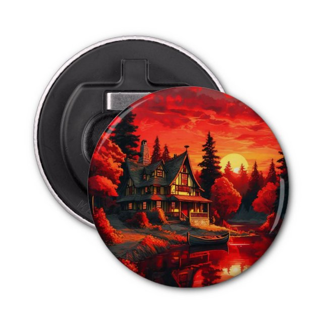 Décapsuleur Peinture coucher de soleil avec chalet et lac-6663 (Devant)