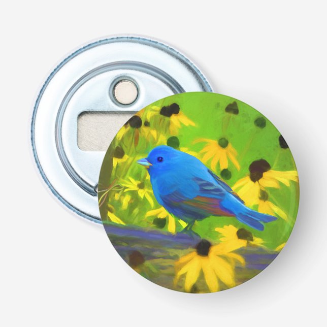 Décapsuleur Peinture de Bunting Indigo - Art original pour ois (Devant)