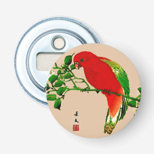 Décapsuleur Peinture japonaise vintage d'un perroquet, rouge e