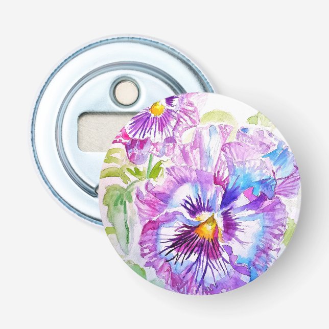 Décapsuleur Pensées Violettes Art à l'aquarelle Faveur Florale (Devant)