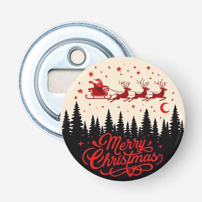 Décapsuleur Père Noël Sleigh Joyeux Noël Forêt Scène Art (Devant)