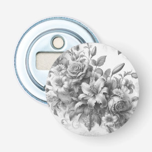 Décapsuleur Perfection florale noire et blanche