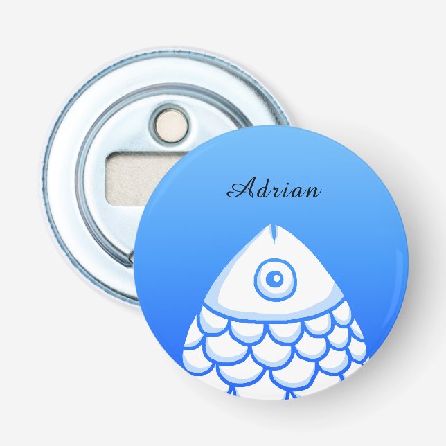 Décapsuleur Personnalisé Simple Koi Carp Poisson Bleu Blanc Ab (Devant)