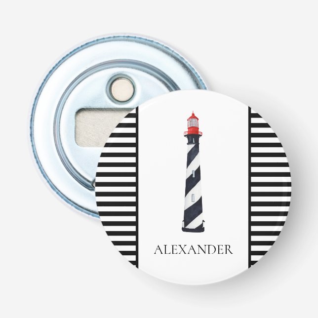 Décapsuleur Phare noir et blanc côtier nautique (Devant)