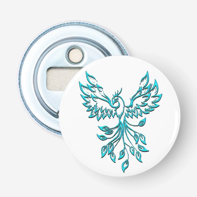 Décapsuleur Phoenix bleu se lève sur blanc (Devant)