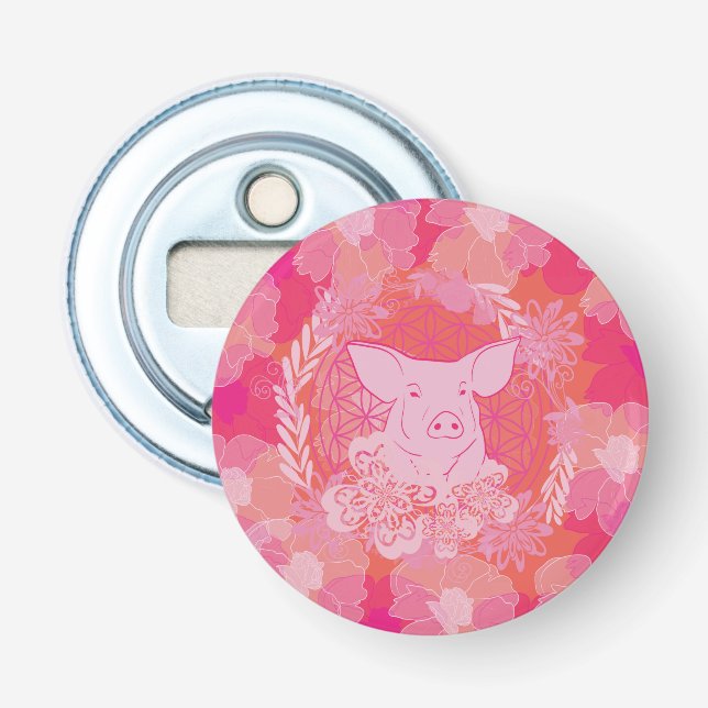 Décapsuleur pig,flower of life, blue, mandala,zen,chakra,patt (Devant)